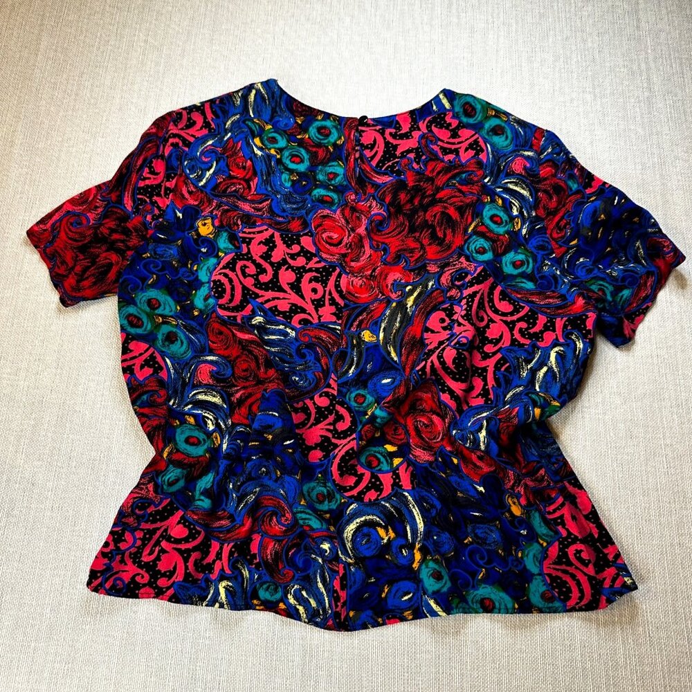 Vintage Norton McNaughton Petites 80's 90's Colorful Art-to-Wear Rayon Top Sz 14 - Picture 7 of 7